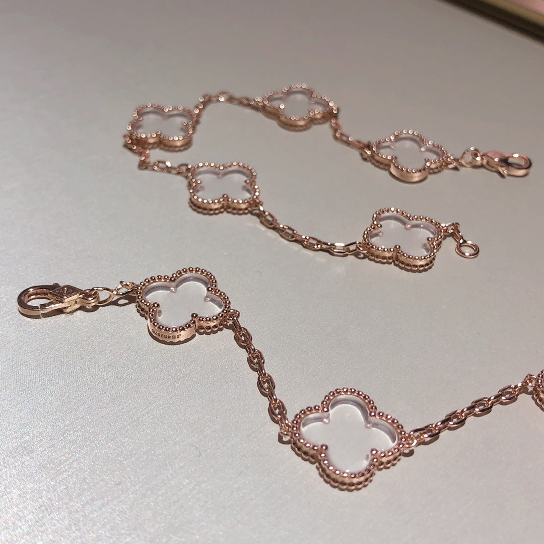 [Star]New CLOVER 5 MOTIF ROCK CRYSTAL BRACELET