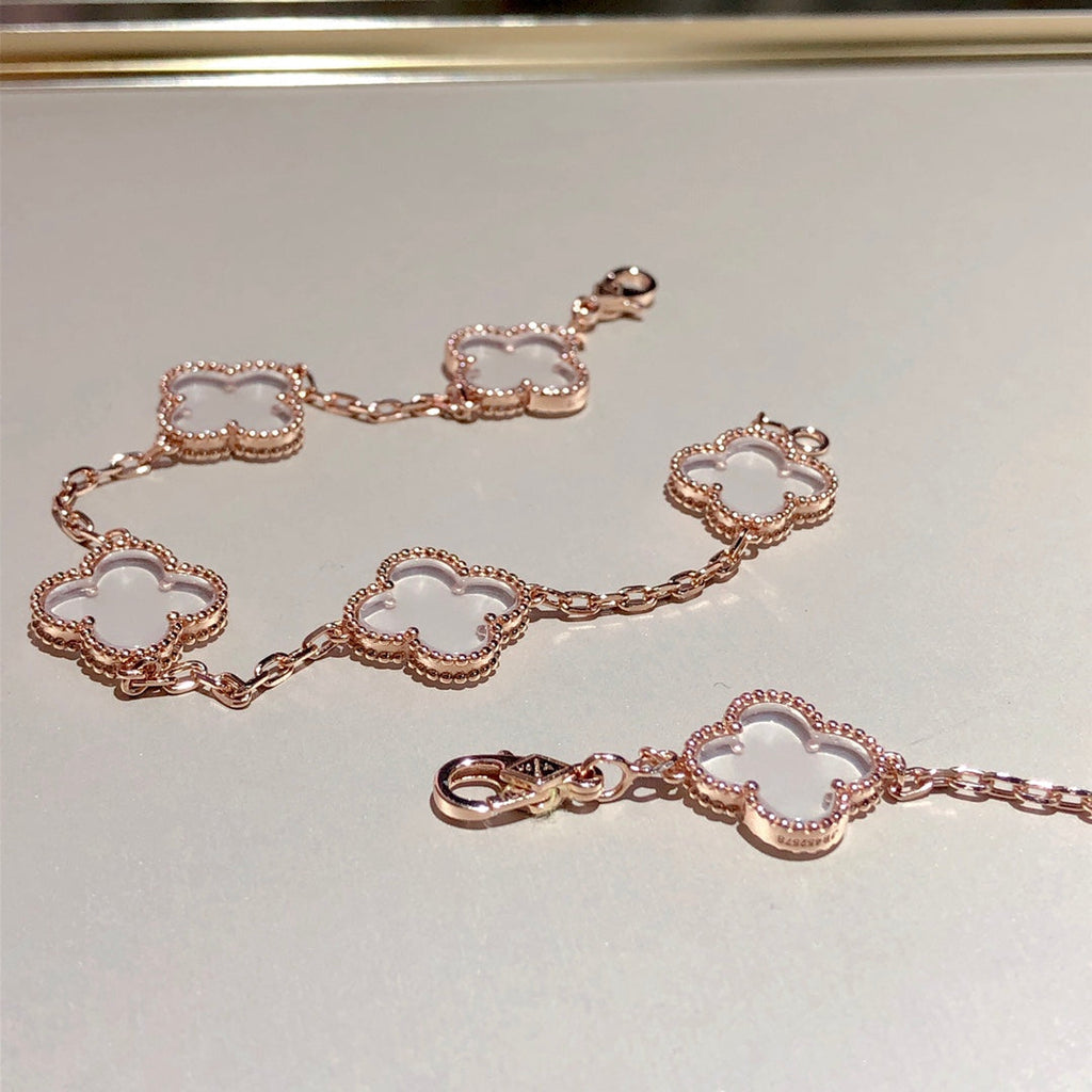 [Star]New CLOVER 5 MOTIF ROCK CRYSTAL BRACELET
