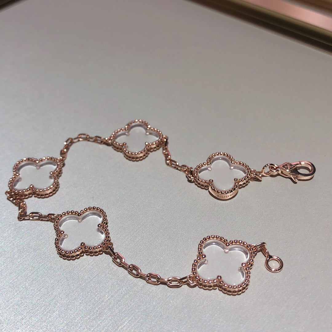 [Star]New CLOVER 5 MOTIF ROCK CRYSTAL BRACELET