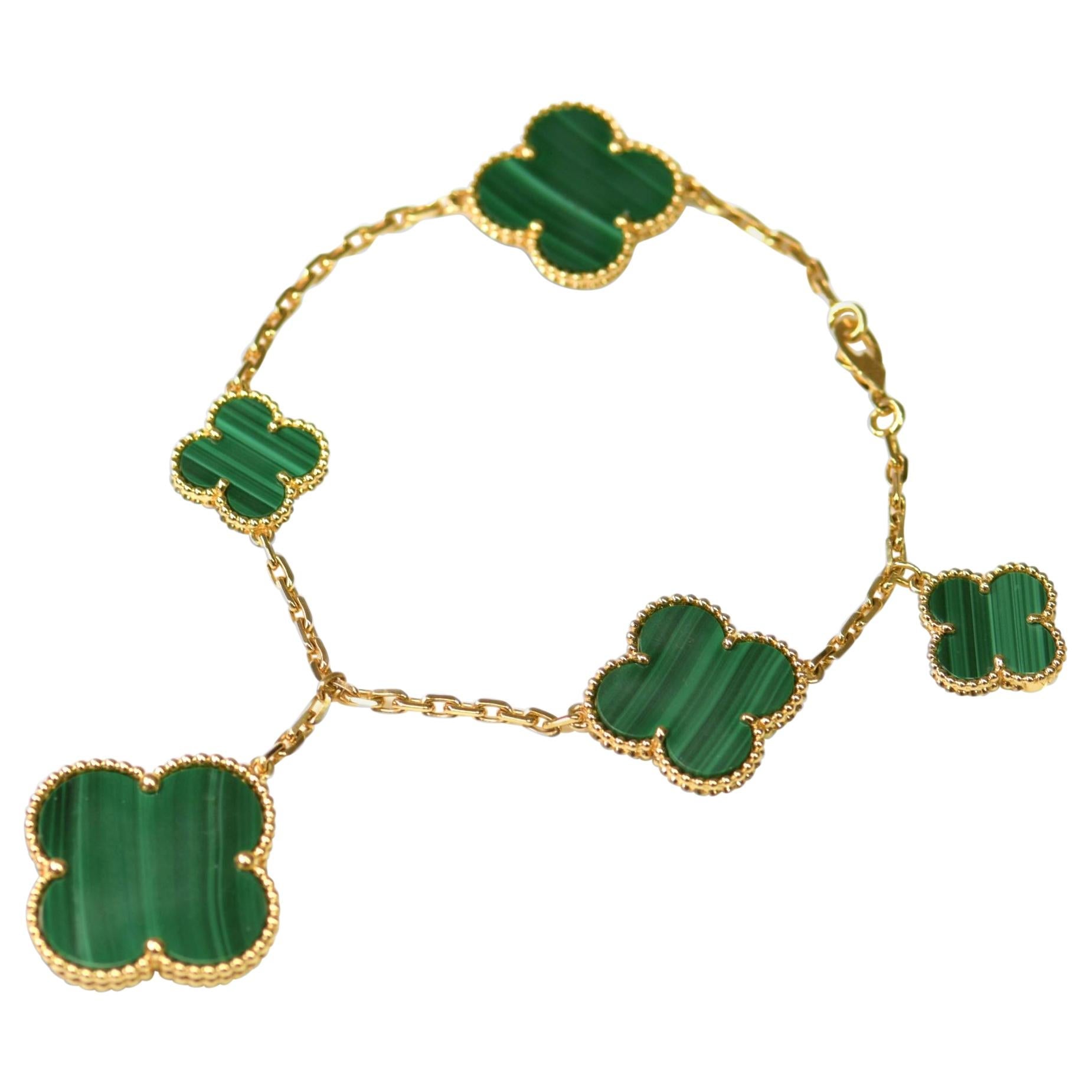 ¡®Star¡¯MAGIC CLOVER MALACHITE GOLD BRACELET 5 MOTIFS