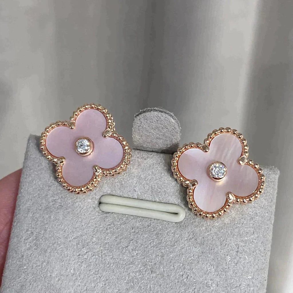 ¡®Star¡¯CLOVER MEDIUM 1 MOTIFS  PINK MOP DIAMOND EARRINGS
