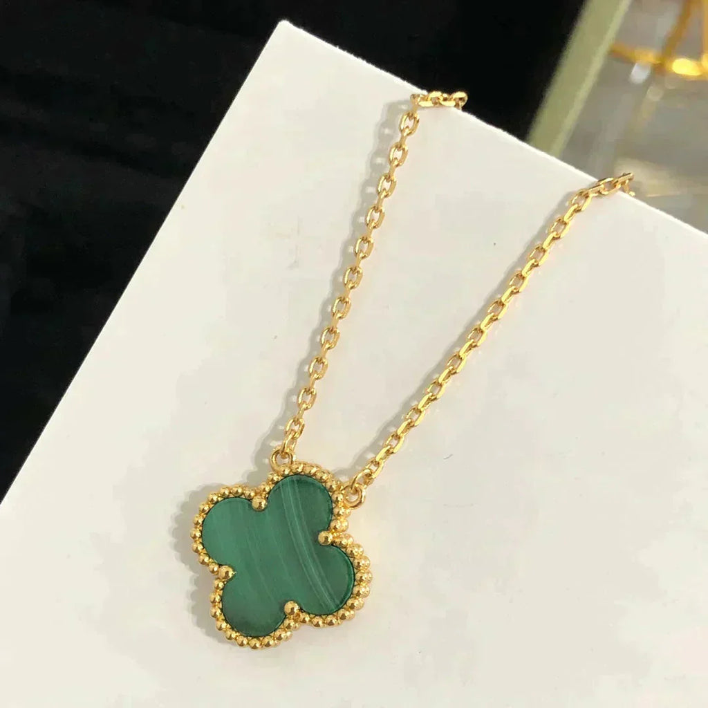 ¡®Star¡¯CLOVER 15MM MALACHITE SINGLE FLOWER  NECKLACE