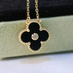 ¡®Star¡¯CLOVER 15MM DIAMOND ONYX NECKLACE