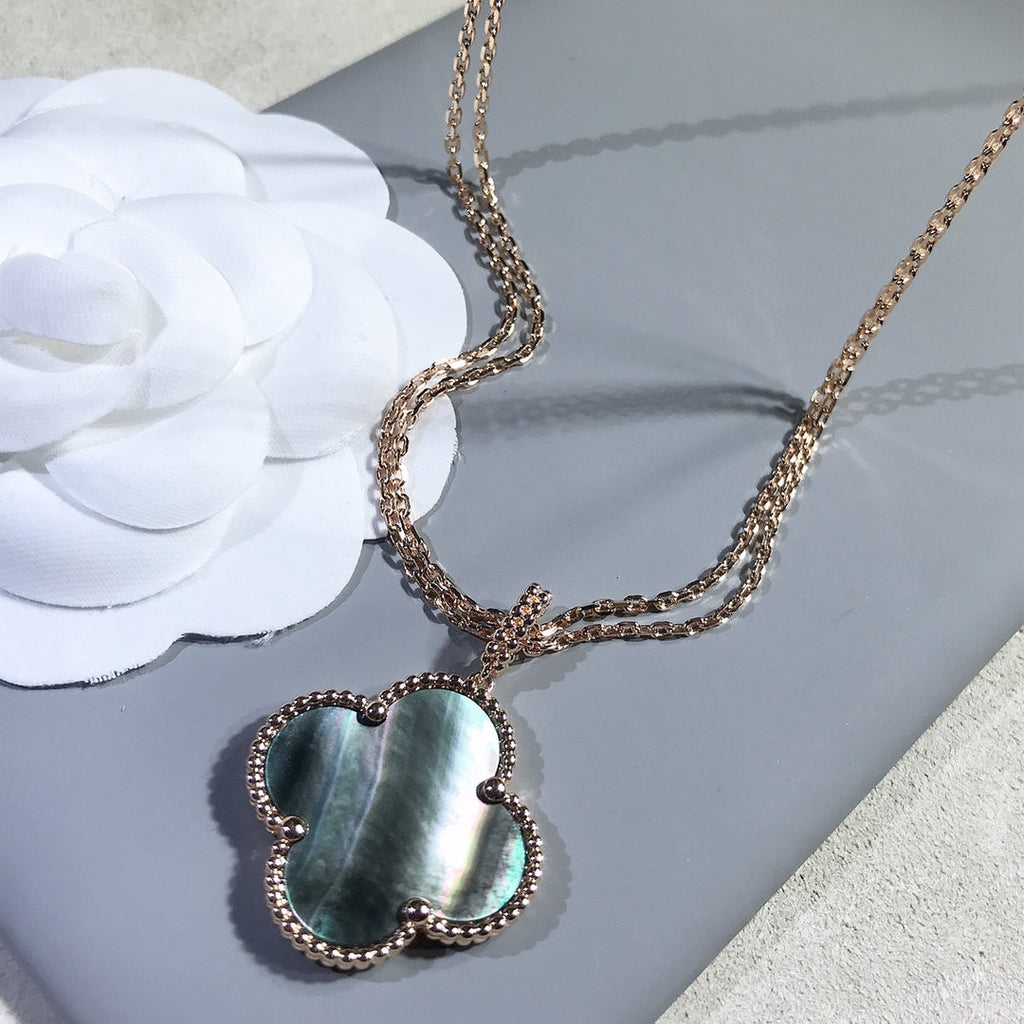 ¡®Star¡¯CLOVER 25MM GOLD DARK MOP BIG CLOVER NECKLACE