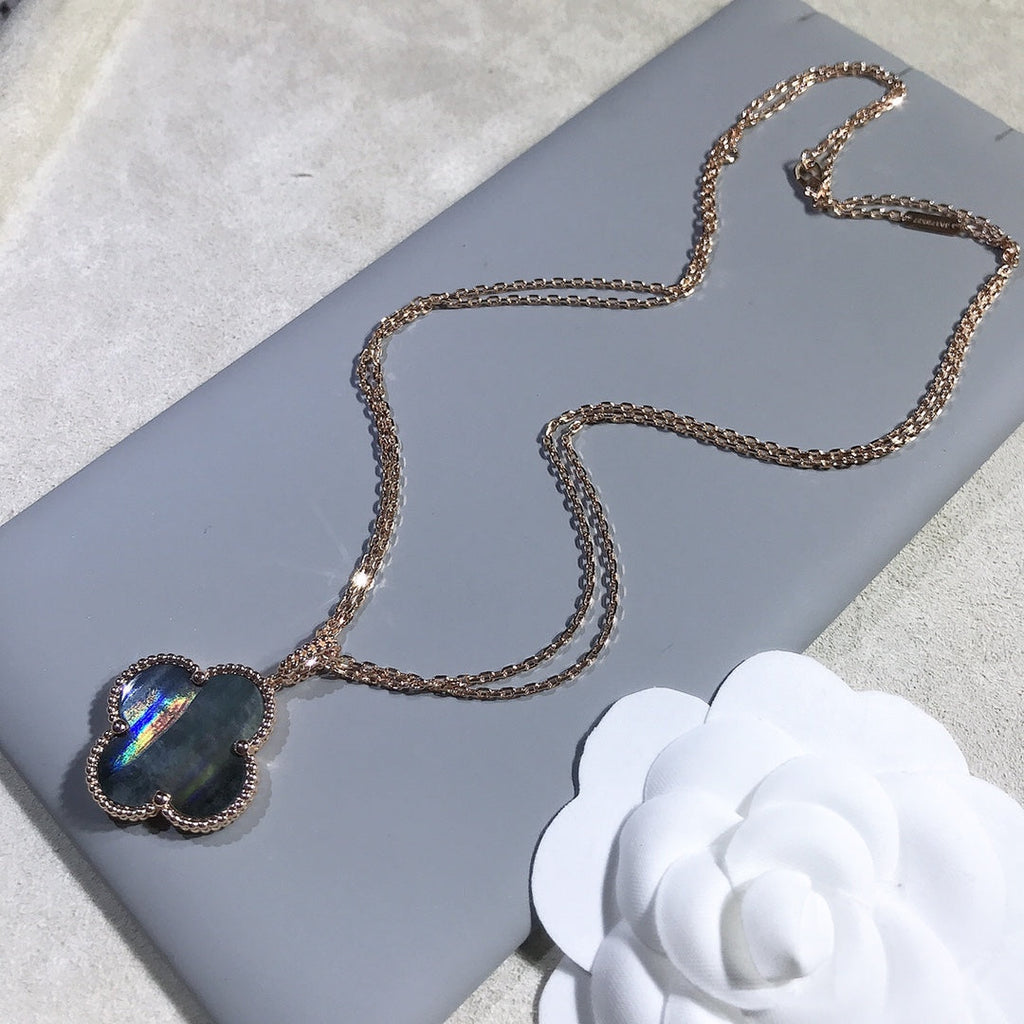 ¡®Star¡¯CLOVER 25MM GOLD DARK MOP BIG CLOVER NECKLACE