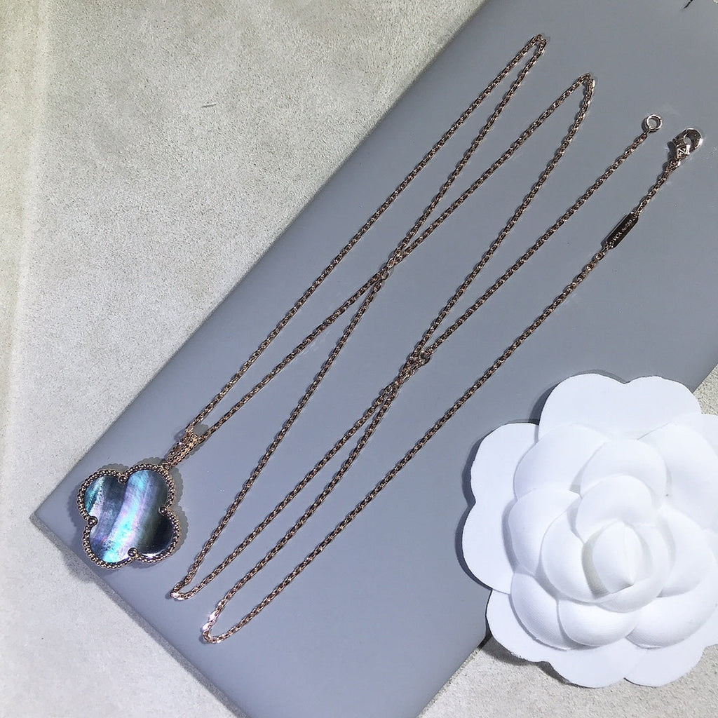¡®Star¡¯CLOVER 25MM GOLD DARK MOP BIG CLOVER NECKLACE