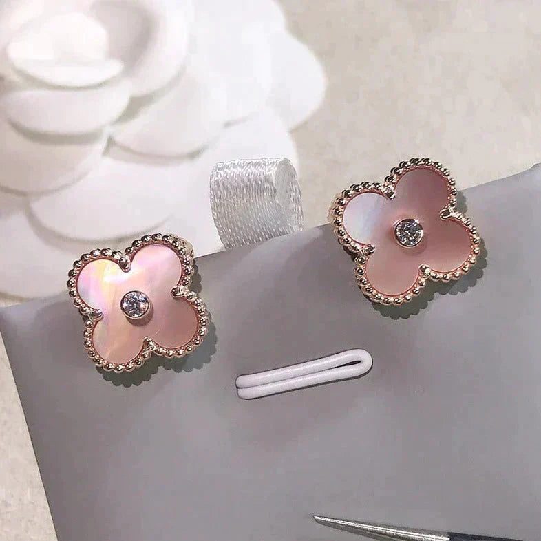 ¡®Star¡¯CLOVER MEDIUM 1 MOTIFS  PINK MOP DIAMOND EARRINGS