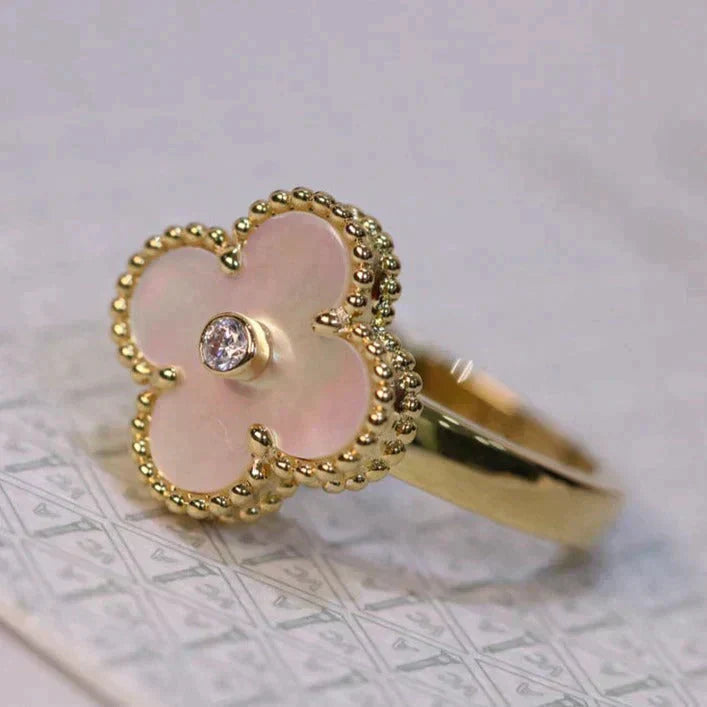 ¡®Star¡¯CLOVER PINK MOP RING GOLD DIAMOND