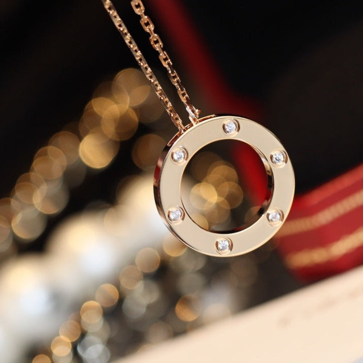 ¡®Star¡¯LOVE NECKLACE 16MM 6 DIAMONDS PINK GOLD