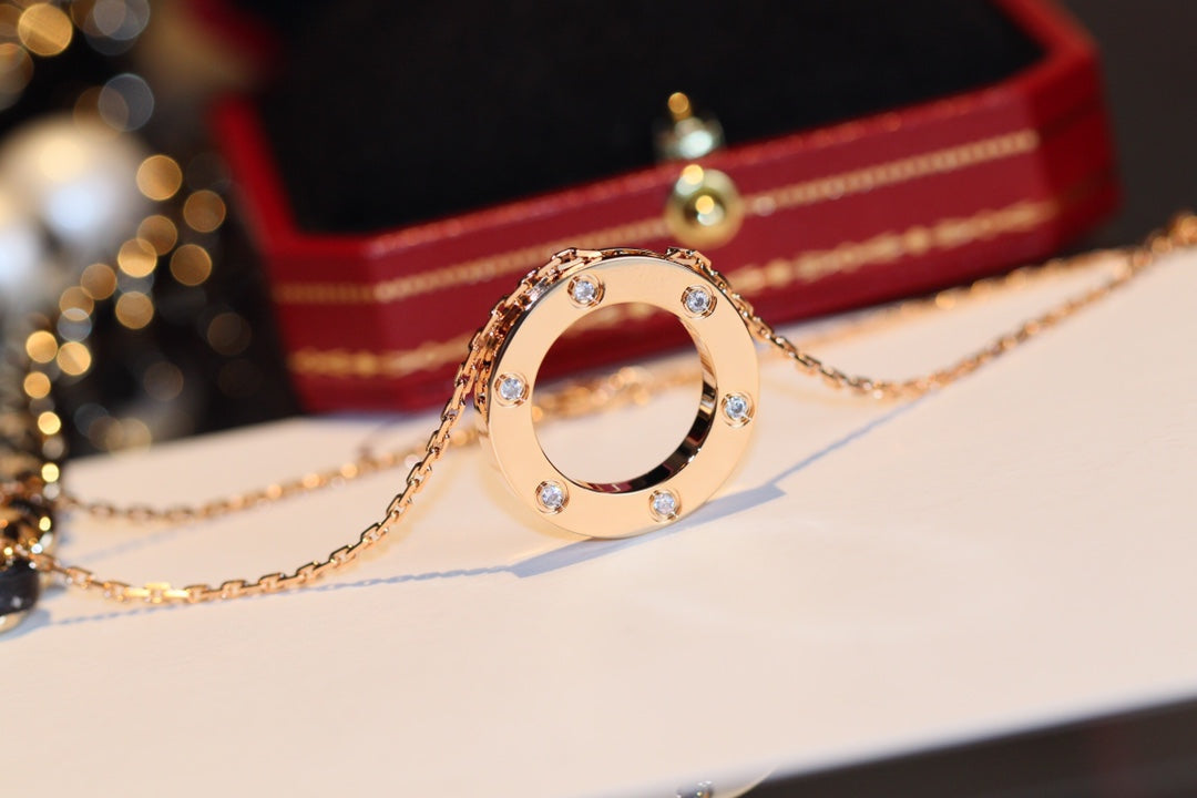 ¡®Star¡¯LOVE NECKLACE 16MM 6 DIAMONDS PINK GOLD