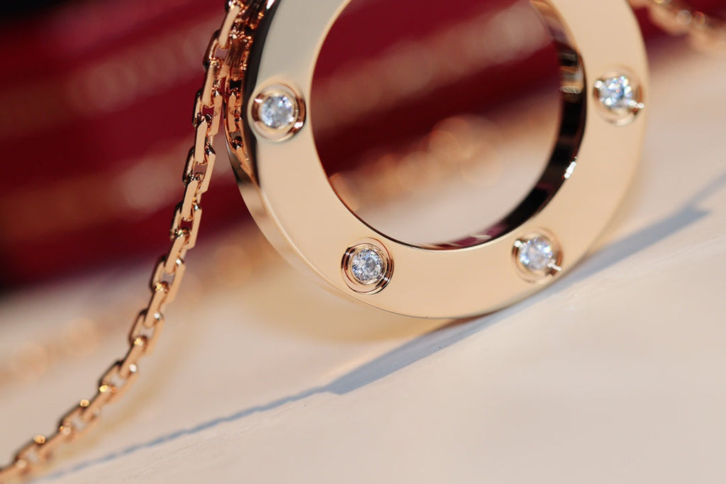 ¡®Star¡¯LOVE NECKLACE 16MM 6 DIAMONDS PINK GOLD