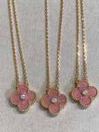 ¡®Star¡¯CLOVER 15MM DIAMOND RHODONITE NECKLACE