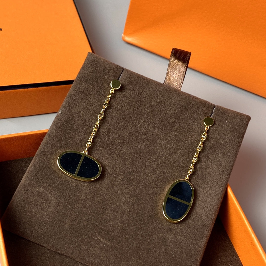 ¡®Star¡¯CHAINE VERSO BLACK CERAMIC EARRINGS