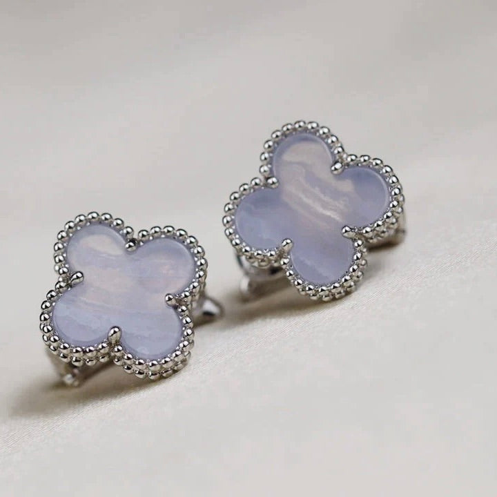 ¡®Star¡¯CLOVER MEDIUM 1 MOTIFS  WHITE MOP EARRINGS SILVER