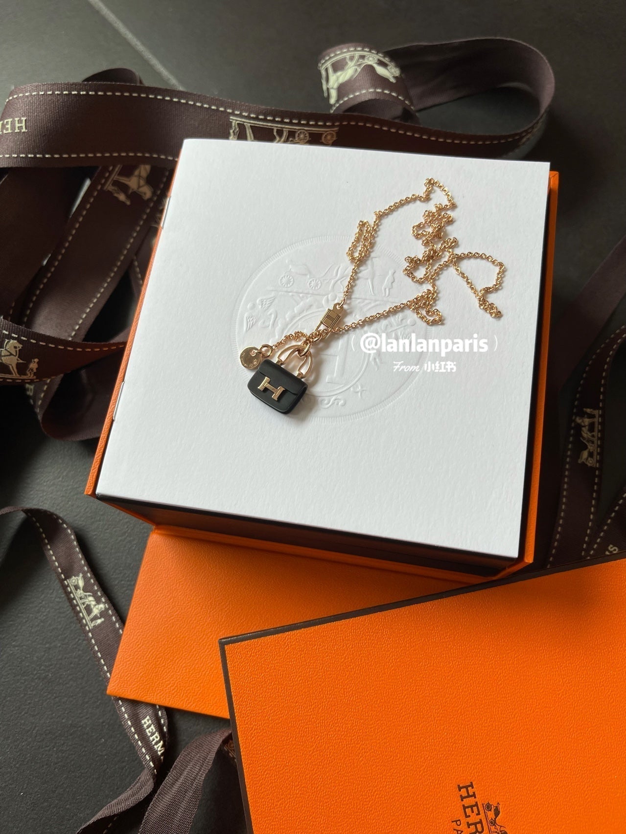 ¡®Star¡¯CONSTANCE BLACK PEDANT PINK GOLD NECKLACE