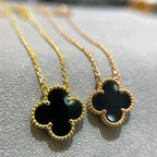 ¡®Star¡¯CLOVER 15MM BLACK ONYX SINGLE FLOWER NECKLACE