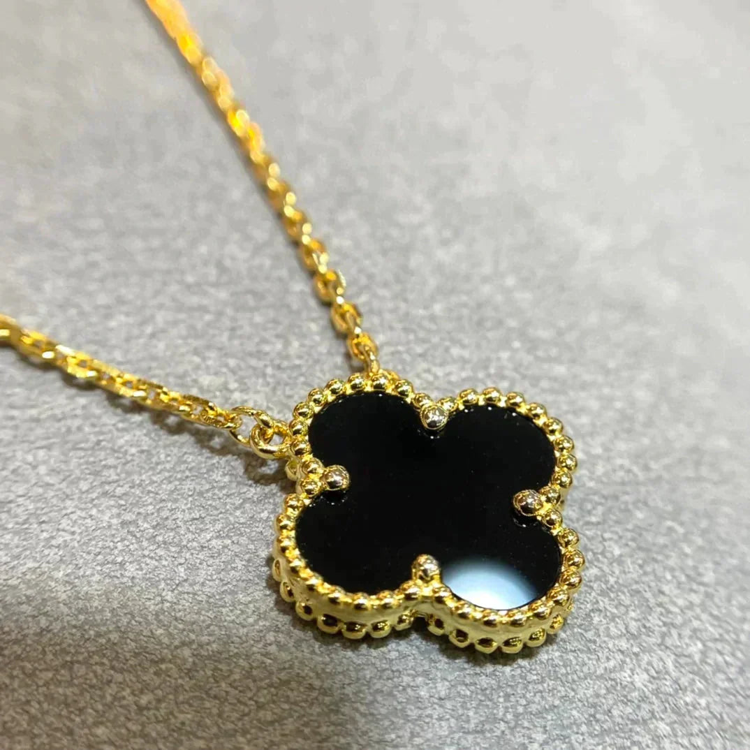 ¡®Star¡¯CLOVER 15MM BLACK ONYX SINGLE FLOWER NECKLACE