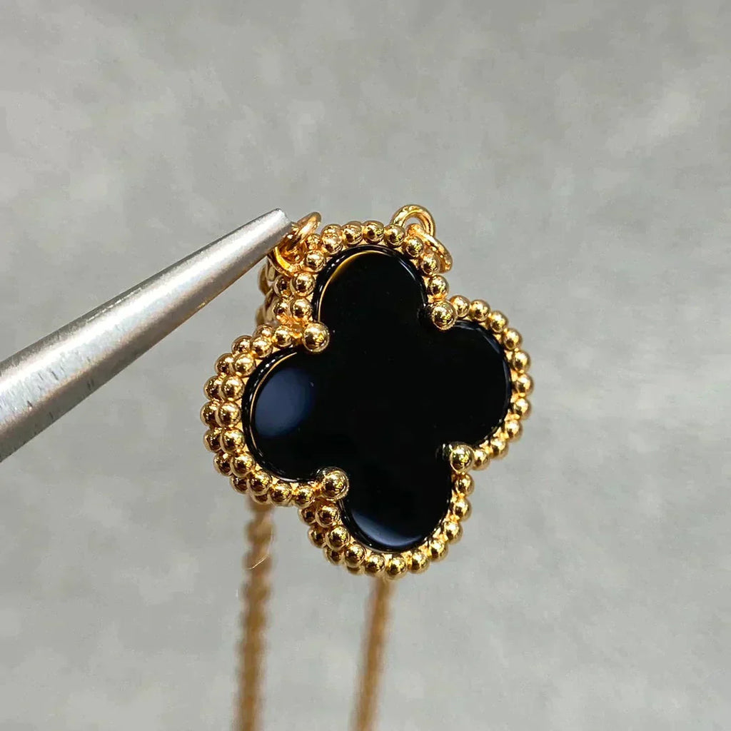 ¡®Star¡¯CLOVER 15MM BLACK ONYX SINGLE FLOWER NECKLACE