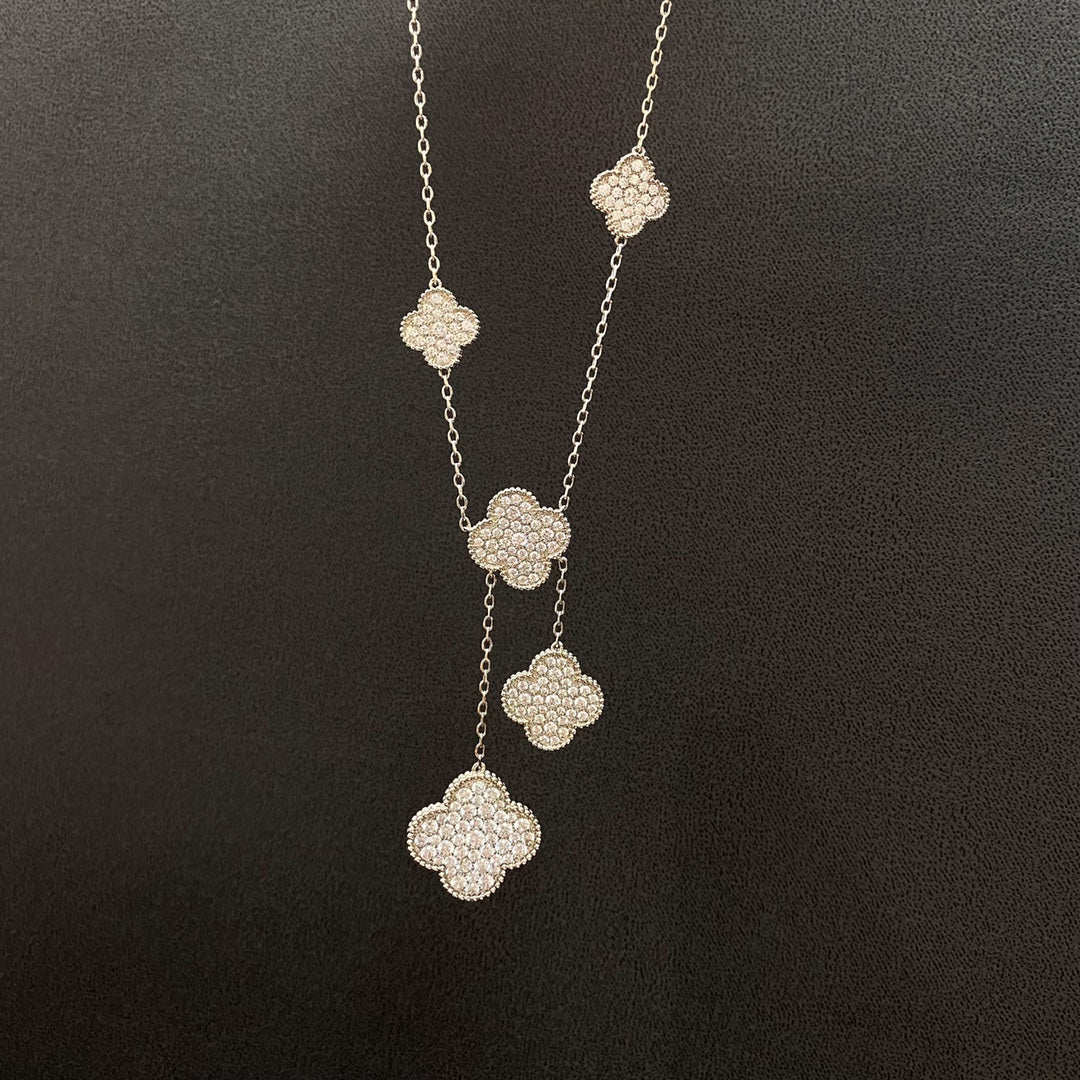 ¡®Star¡¯CLOVER 5 MOTIFS SILVER DIAMONDS NECKLACE