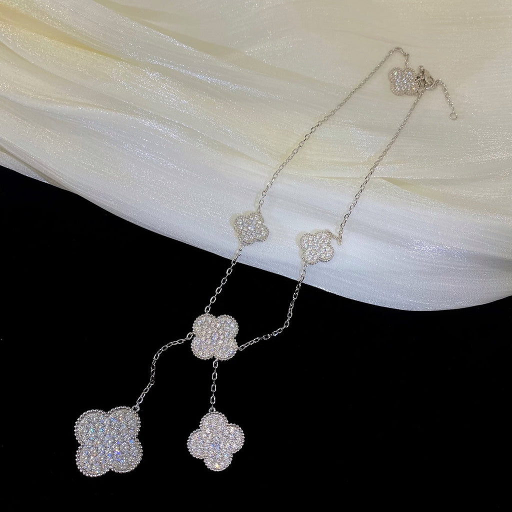 ¡®Star¡¯CLOVER 5 MOTIFS SILVER DIAMONDS NECKLACE