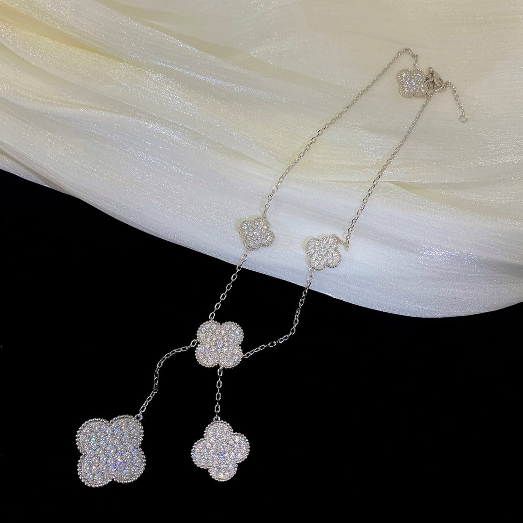 ¡®Star¡¯CLOVER 5 MOTIFS SILVER DIAMONDS NECKLACE