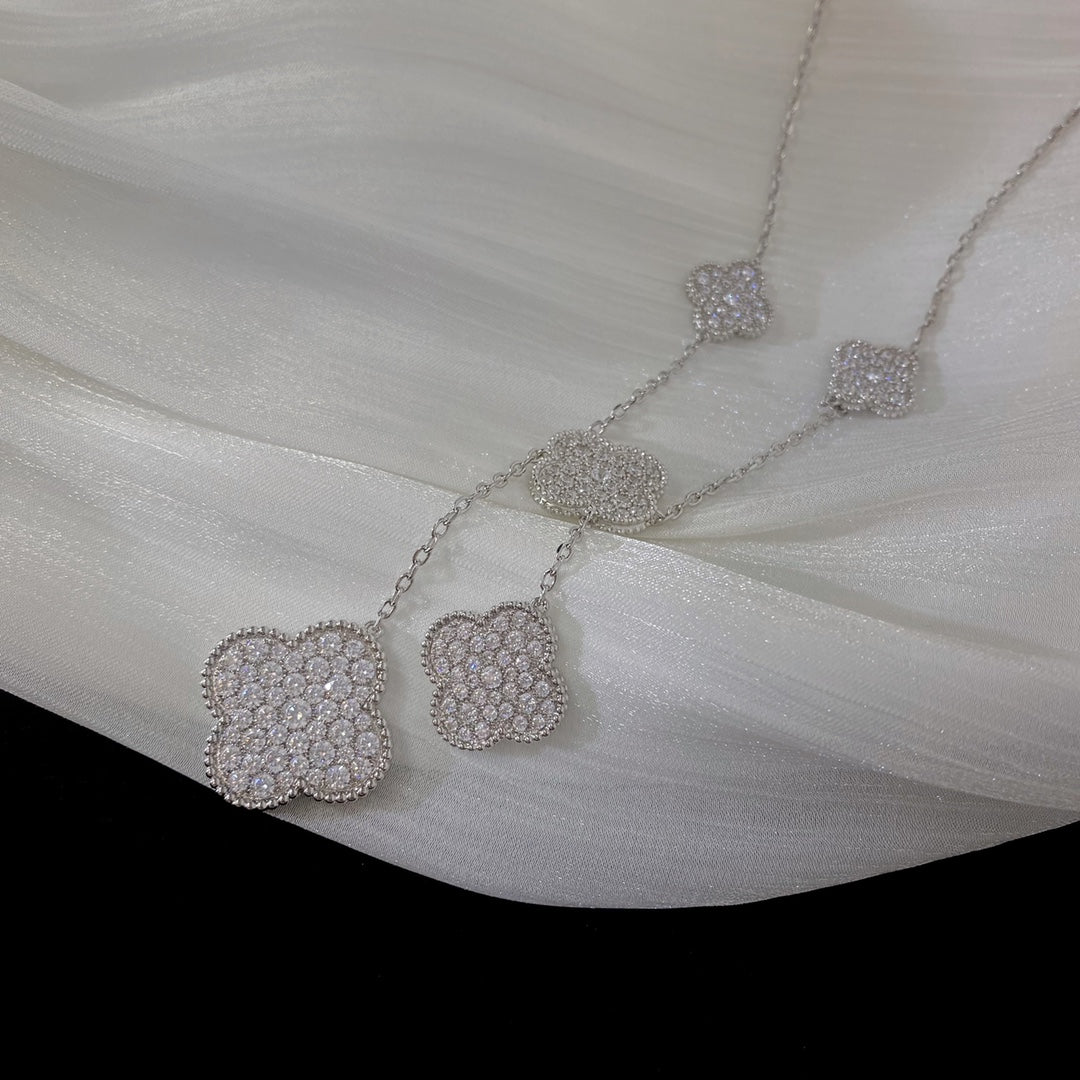 ¡®Star¡¯CLOVER 5 MOTIFS SILVER DIAMONDS NECKLACE