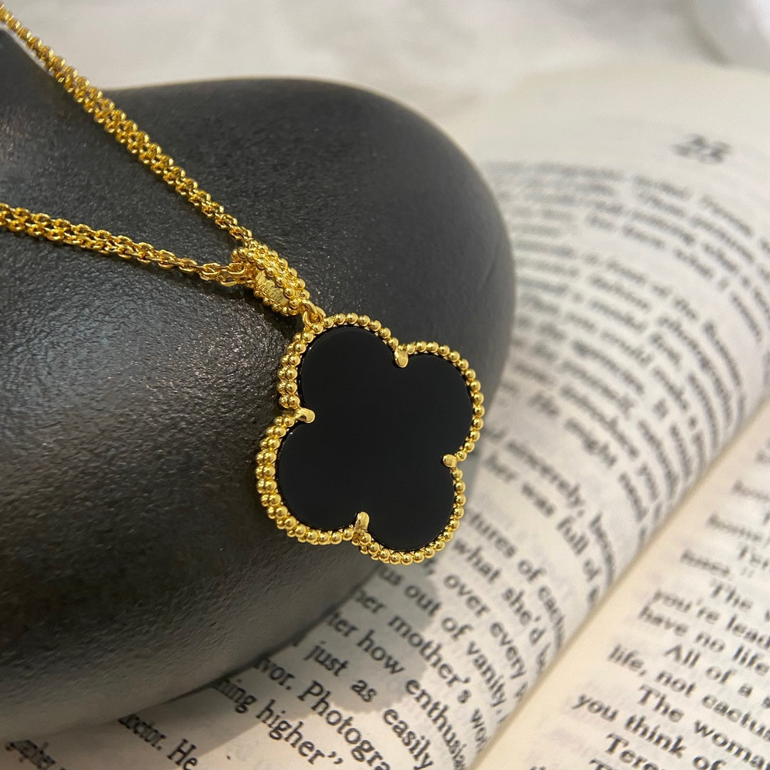 ¡®Star¡¯CLOVER 25MM NECKLACE GOLD ONYX