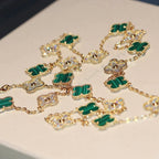 ¡®Star¡¯CLOVER 20 MOTIFS MALACHITE DIAMOND NECKLACE