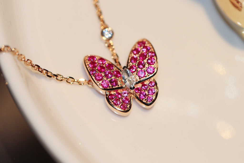 ¡®Star¡¯BUTTERFLY RED DIAMOND ROSE GOLD NECKLACE