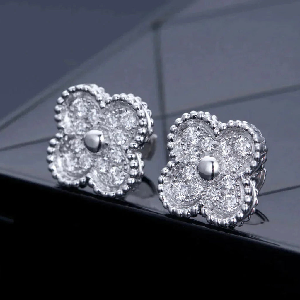 ¡®Star¡¯CLOVER 1 MOTIFS DIAMOND STUD EARRINGS SILVER