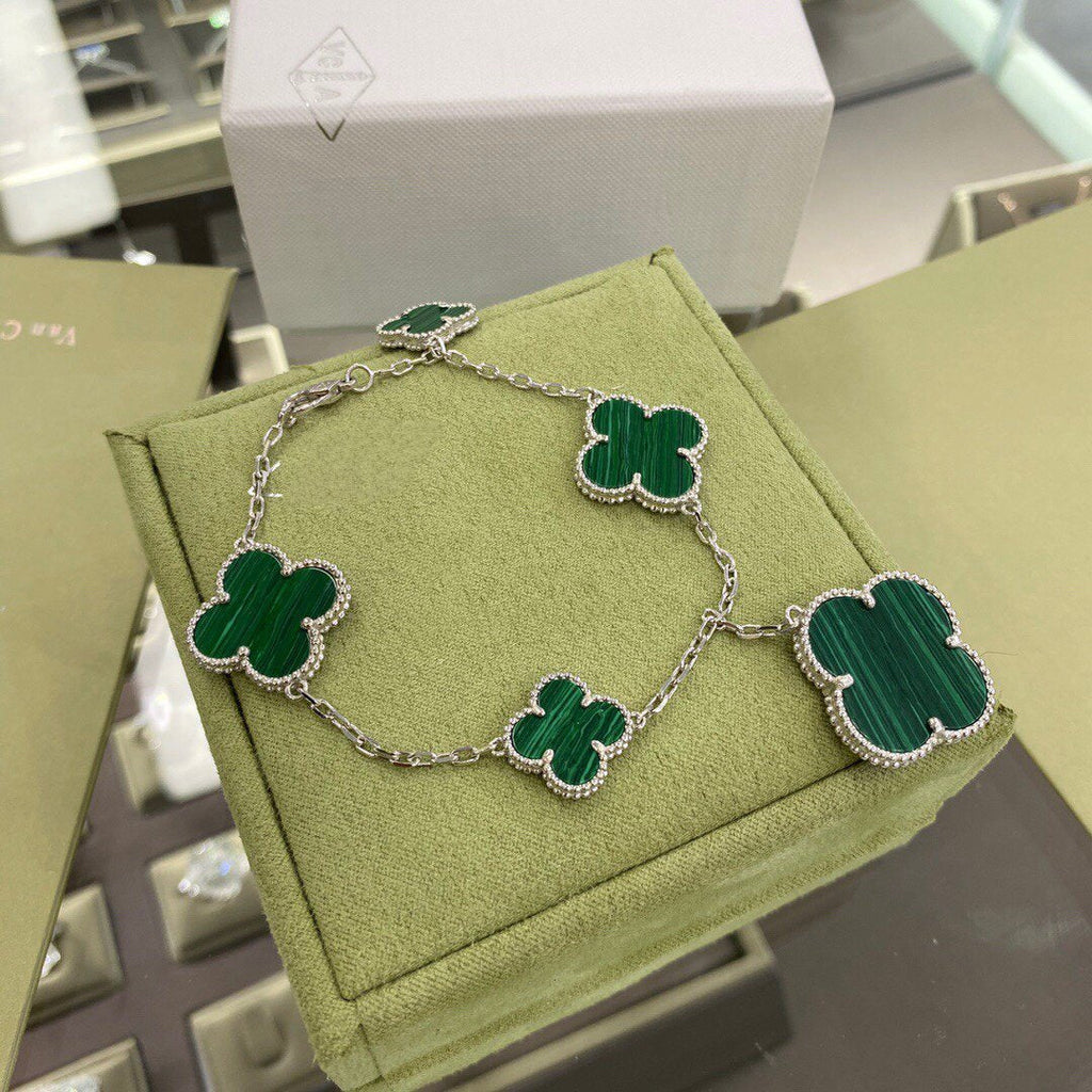 ¡®Star¡¯CLOVER 5 MOTIFS SIVLER MALACHITE BRACELET