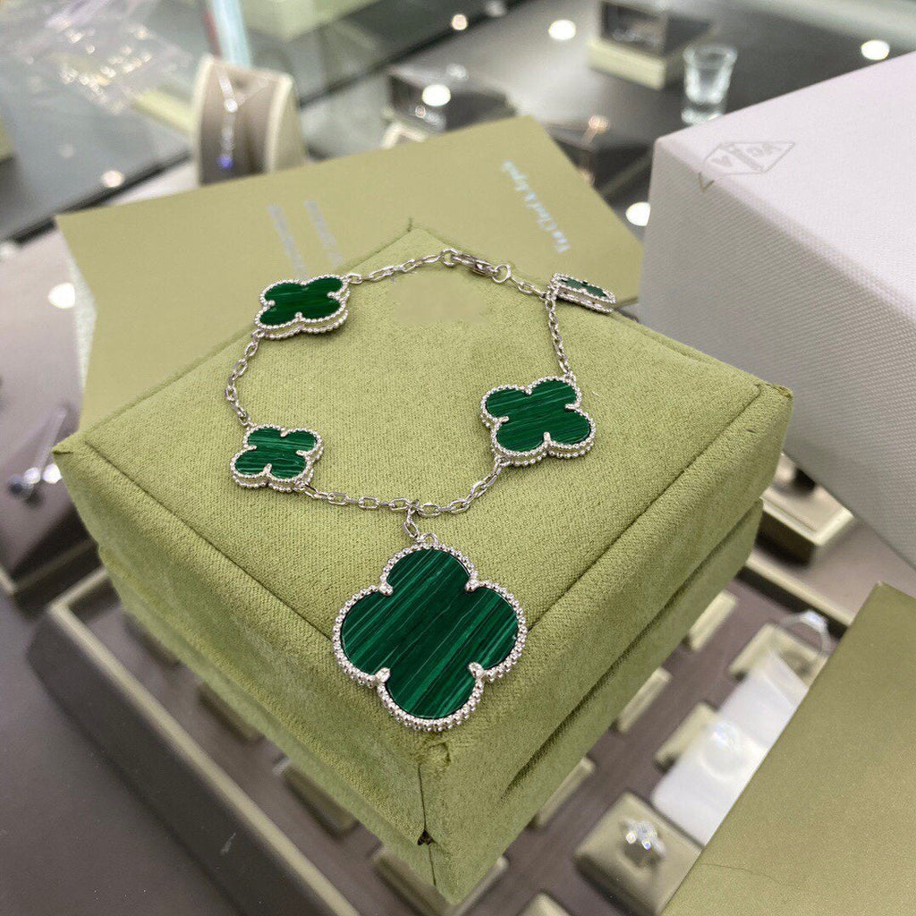 ¡®Star¡¯CLOVER 5 MOTIFS SIVLER MALACHITE BRACELET