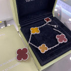 ¡®Star¡¯CLOVER 5 MOTIFS SIVLER CARNELIAN TIGER EYE BRACELET