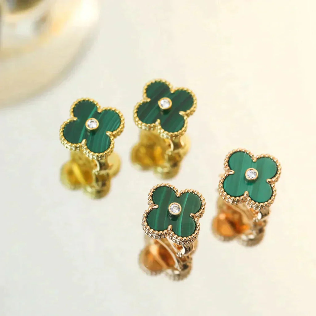 ¡®Star¡¯CLOVER MEDIUM 1 MOTIFS MALACHITE DIAMOND EARRINGS