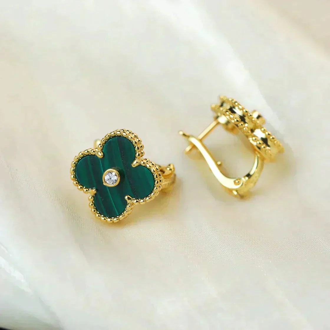 ¡®Star¡¯CLOVER MEDIUM 1 MOTIFS MALACHITE DIAMOND EARRINGS