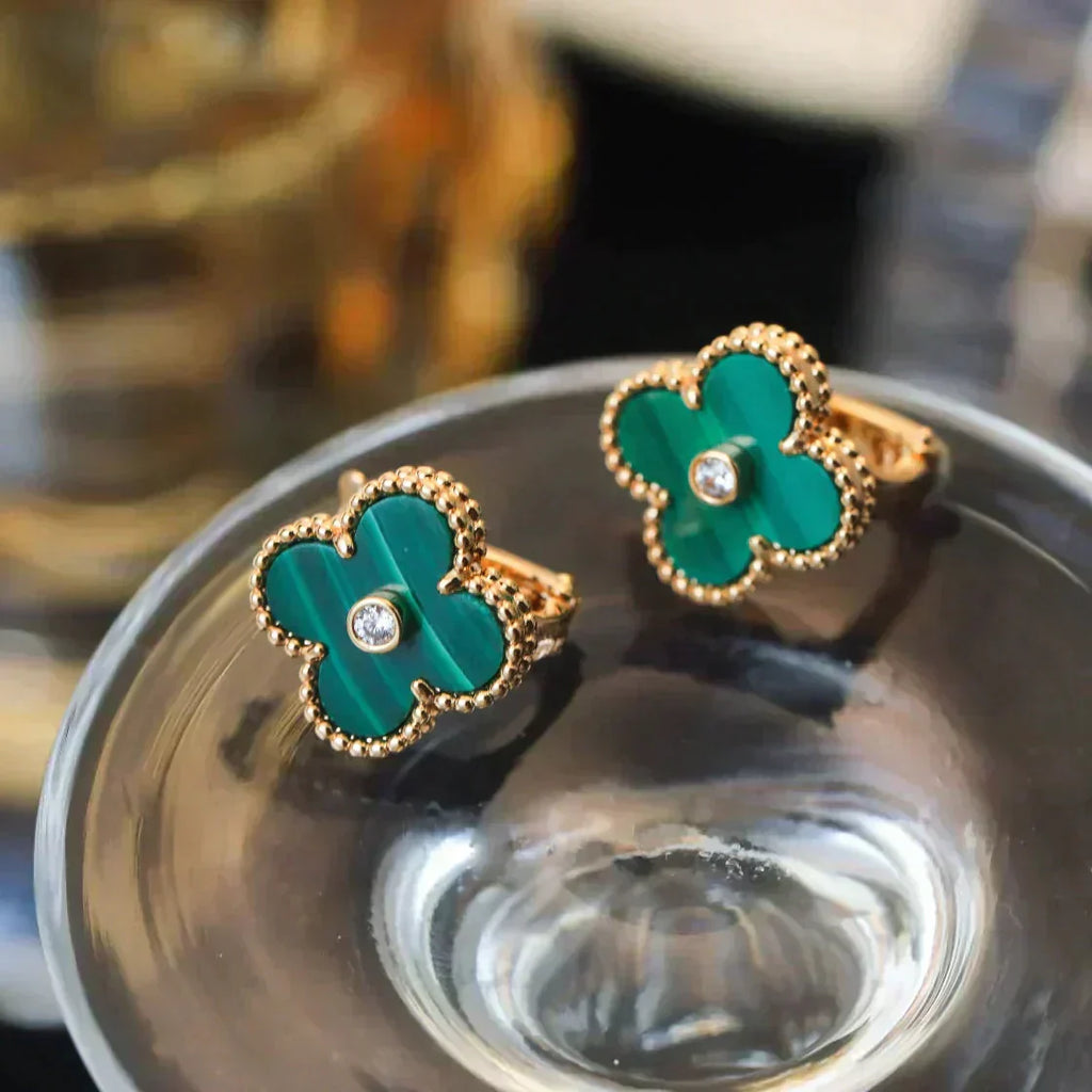 ¡®Star¡¯CLOVER MEDIUM 1 MOTIFS MALACHITE DIAMOND EARRINGS