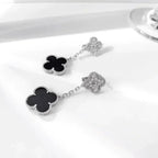 ¡®Star¡¯CLOVER 2 MOTIFS  DIAMOND ONYX EARRINGS SILVER