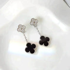 ¡®Star¡¯CLOVER 2 MOTIFS  DIAMOND ONYX EARRINGS SILVER
