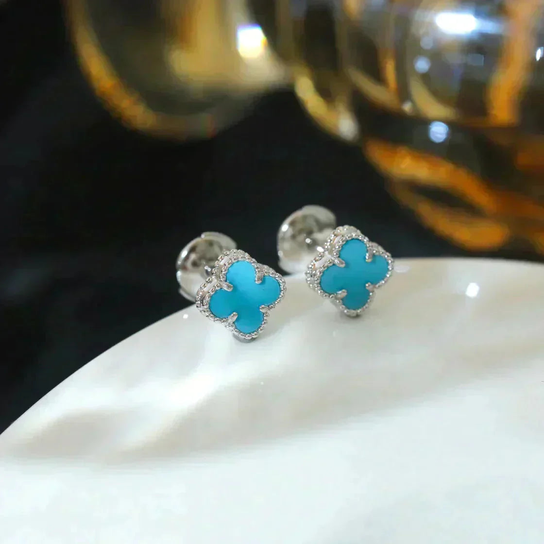 ¡®Star¡¯CLOVER MINI 9.5MM ONYX STUD EARRINGS SILVER