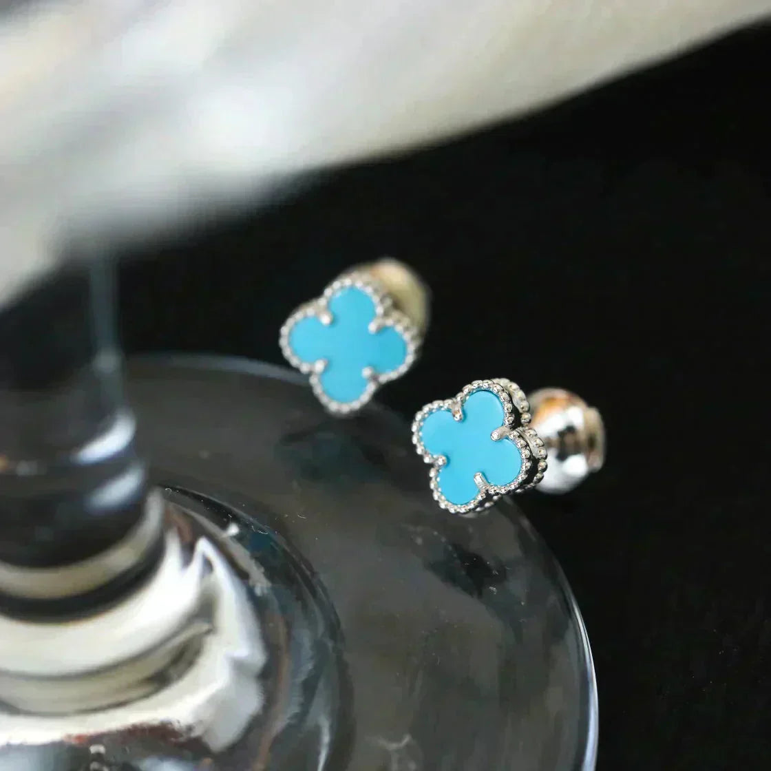¡®Star¡¯CLOVER MINI 9.5MM ONYX STUD EARRINGS SILVER