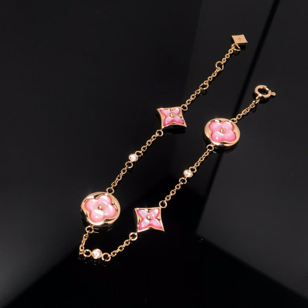 ¡®Star¡¯STAR AND SUN 4 MOTIF PINK MOP PINK GOLD BRACELET