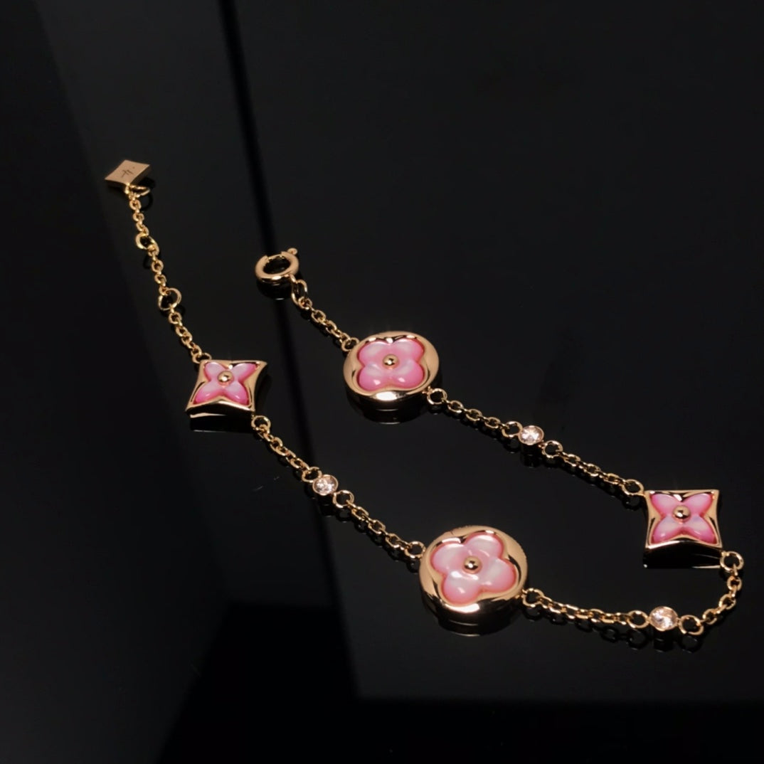 ¡®Star¡¯STAR AND SUN 4 MOTIF PINK MOP PINK GOLD BRACELET
