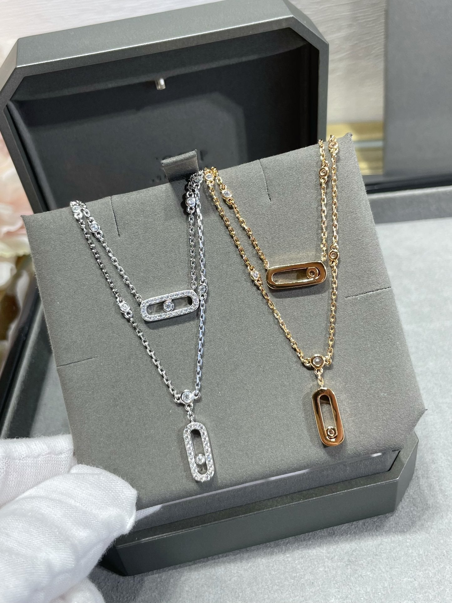 [moco jewelrys ]MOVE 2 ROW DIAMOND NECKLACE