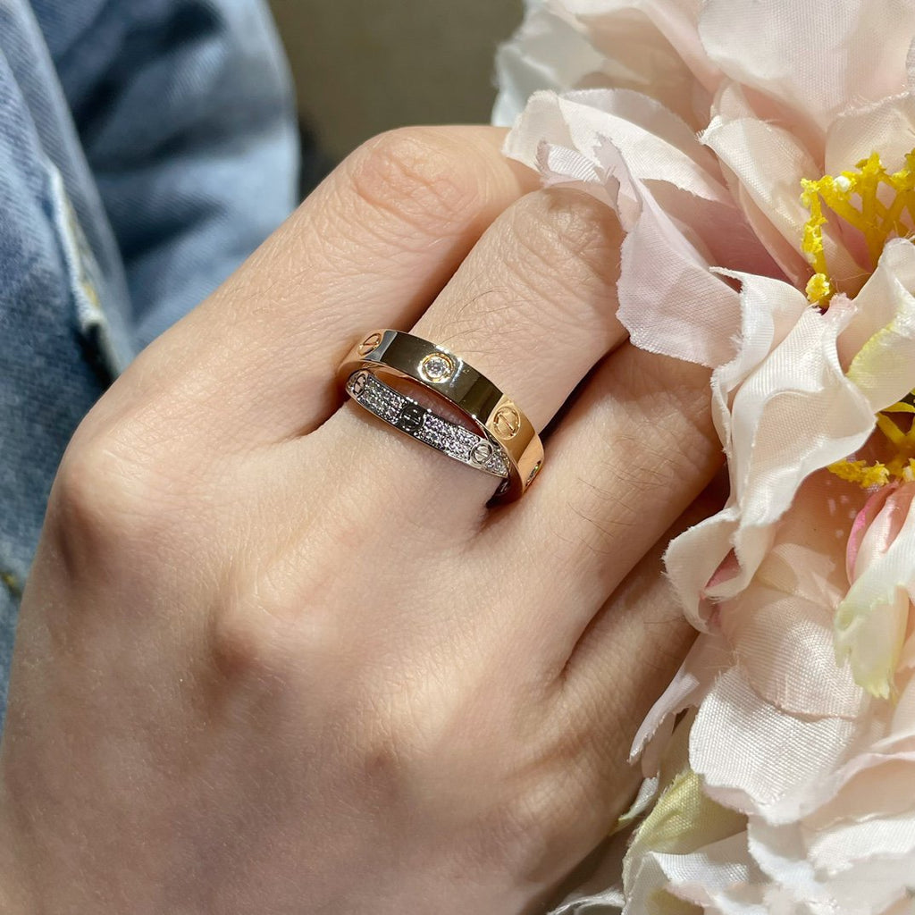 ¡®Star¡¯LOVE PINK GOLD SILVER DIAMOND DOUBLE RING