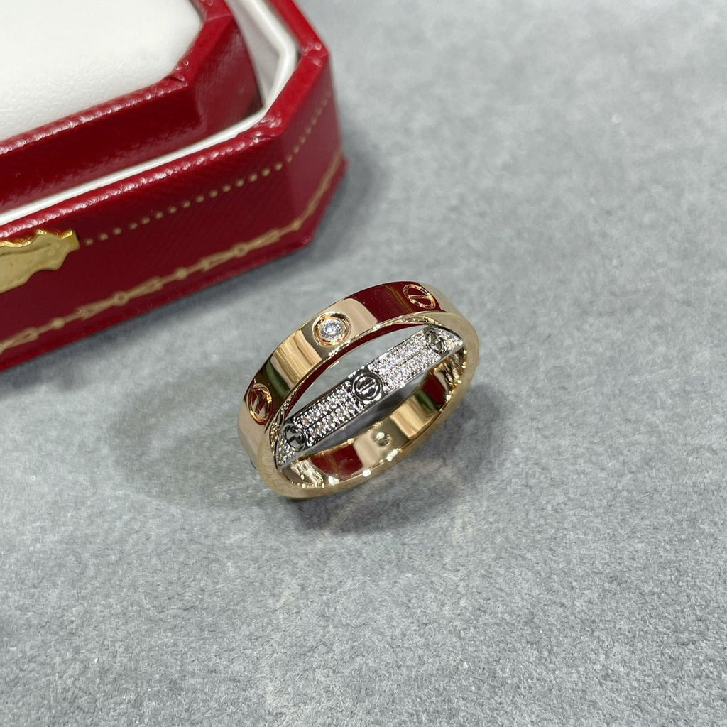 ¡®Star¡¯LOVE PINK GOLD SILVER DIAMOND DOUBLE RING