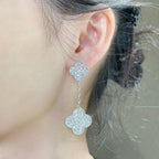 ¡®Star¡¯CLOVER 2 MOTIFS DIAMOND PAVED SILVER EARRINGS