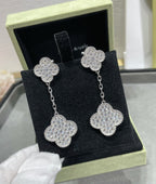 ¡®Star¡¯CLOVER 2 MOTIFS DIAMOND PAVED SILVER EARRINGS