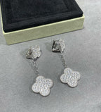 ¡®Star¡¯CLOVER 2 MOTIFS DIAMOND PAVED SILVER EARRINGS
