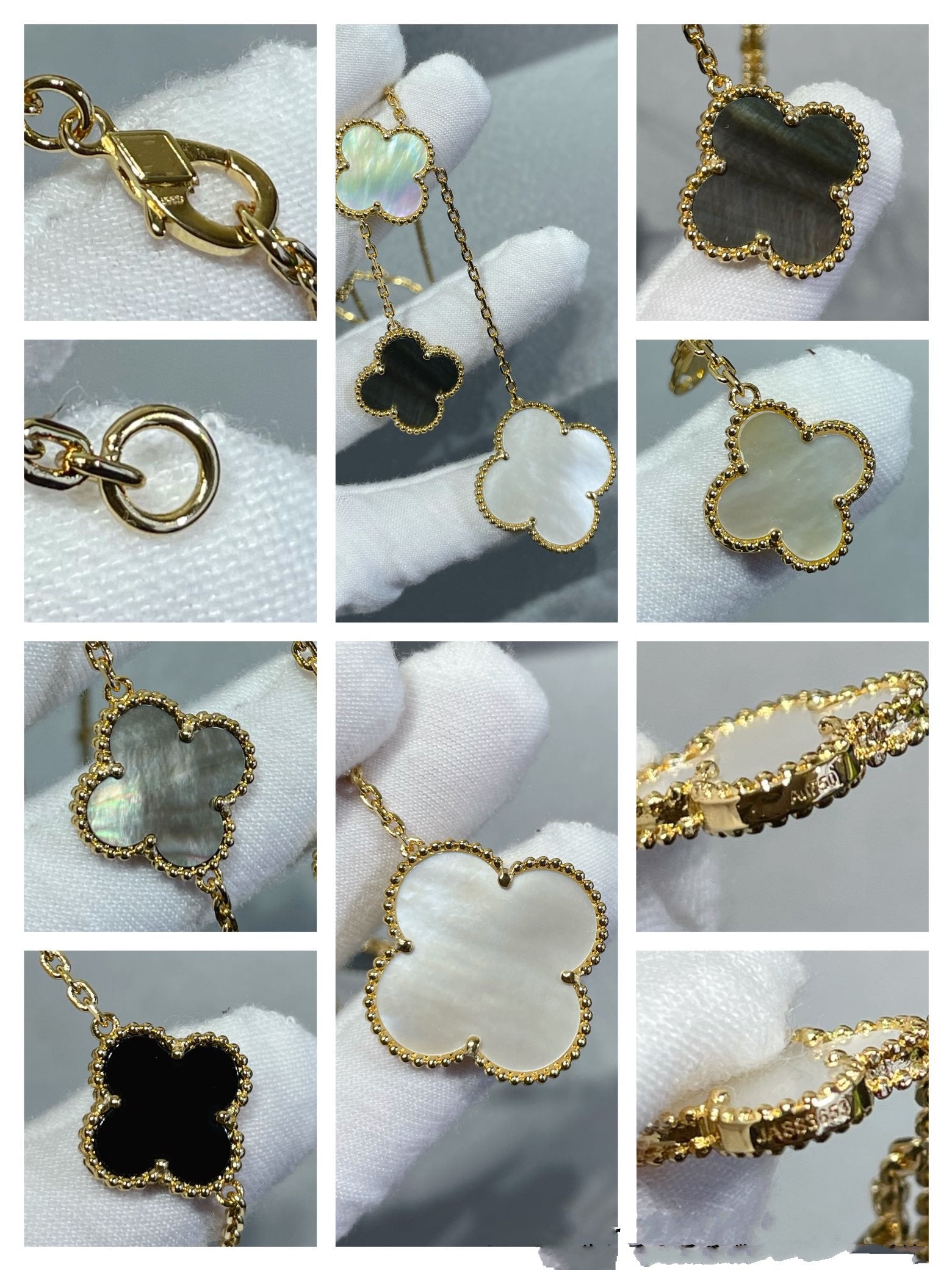 ¡®Star¡¯CLOVER 6 MOTIF MOP ONYX GOLD NECKLACE