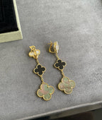 ¡®Star¡¯CLOVER 3 MOTIF MOP ONYX DARK MOP PINK GOLD EARRINGS